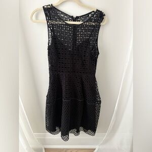 Club Monaco Black Sleeveless Crochet Fit & Flare Mini Dress